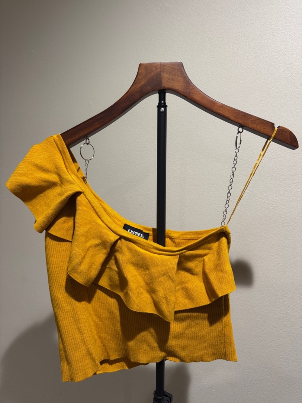 Express Yellow One-Shoulder Ruffle Top (Size L)
